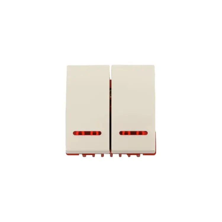 Двухклавишный двухконтактный выключатель LANMASTER LAN-EC45x45-SL22-WH