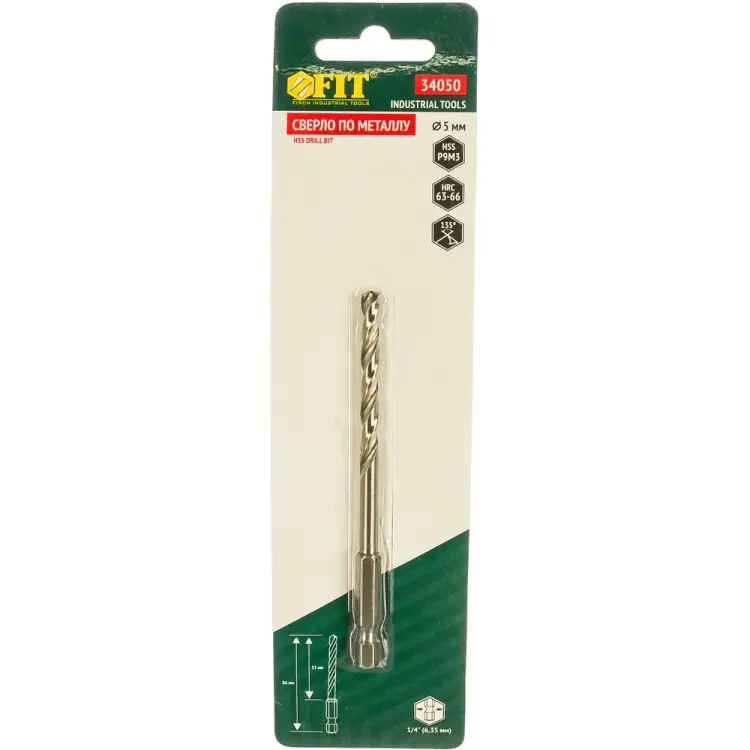 Полированное сверло по металлу хвостовик под биту FIT IT 34050 Полированное сверло по металлу хвостовик под биту FIT IT 34050