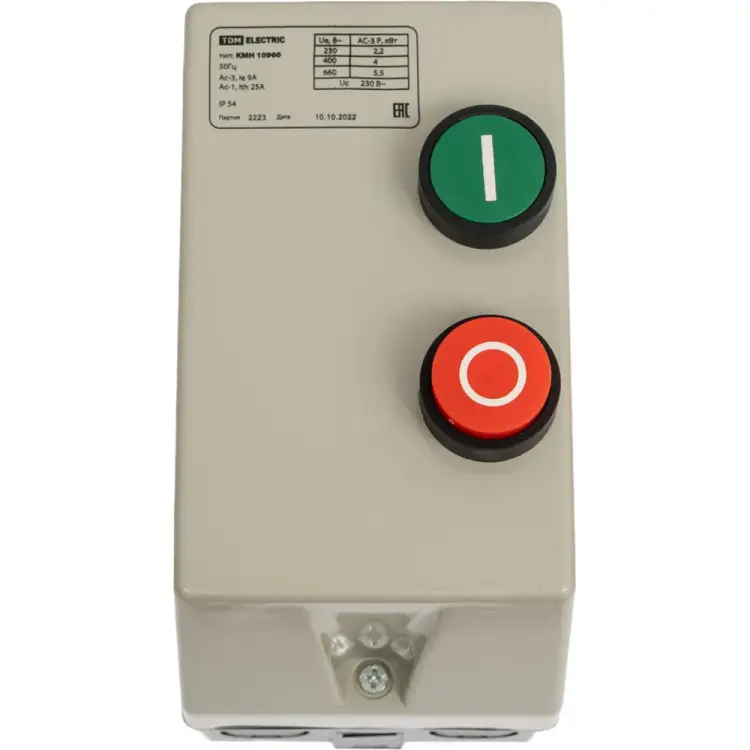Контактор TDM ELECTRIC КМН10960 9А в оболочке Ue=220В/АС3 IP54 SQ0709-0001