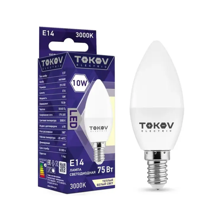 Светодиодная лампа TOKOV ELECTRIC TKE-C37-E14-10-3K