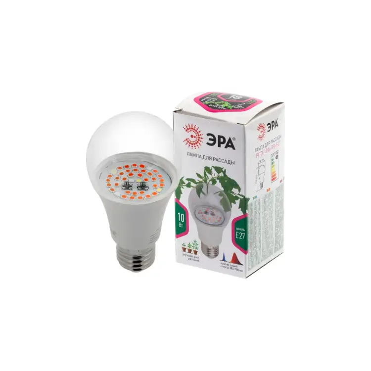 Светодиодная фитолампа для растений ЭРА FITO 10W RB E27 красно-синего спектра Б0050600 Светодиодная фитолампа для растений ЭРА FITO 10W RB E27 красно-синего спектра Б0050600
