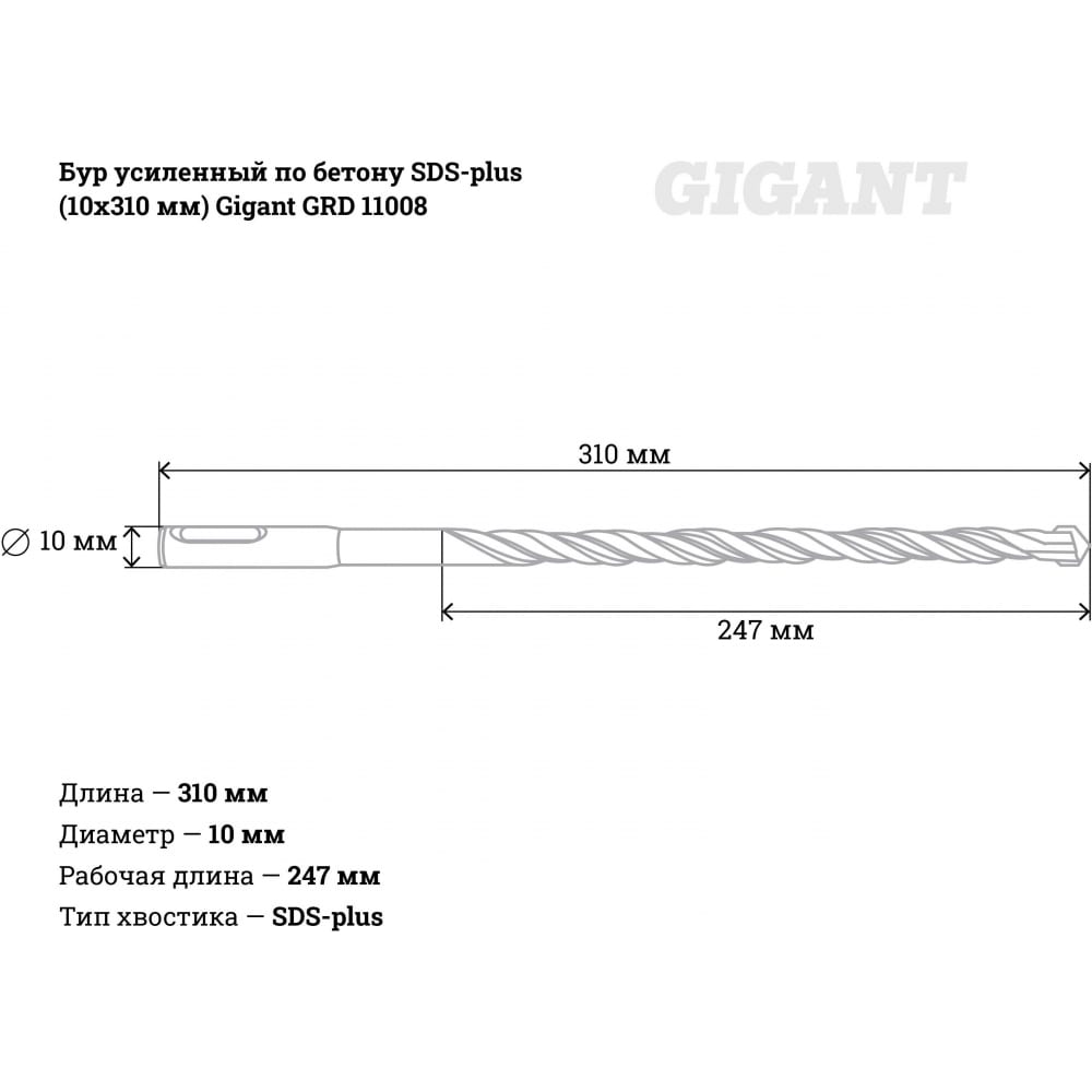 Усиленный бур sds-plus Gigant GRD 11008