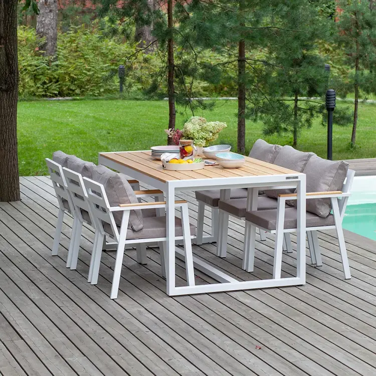 Обеденный набор садовой мебели GreenWeen SANTORINI GW-AL-SANT-DINNER-W-ASH-S5 Обеденный набор садовой мебели GreenWeen SANTORINI GW-AL-SANT-DINNER-W-ASH-S5