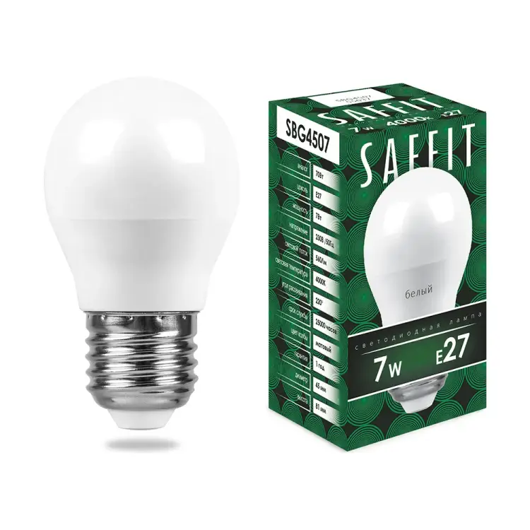 Светодиодная лампа SAFFIT E27 7W 4000K SBG4507 55037