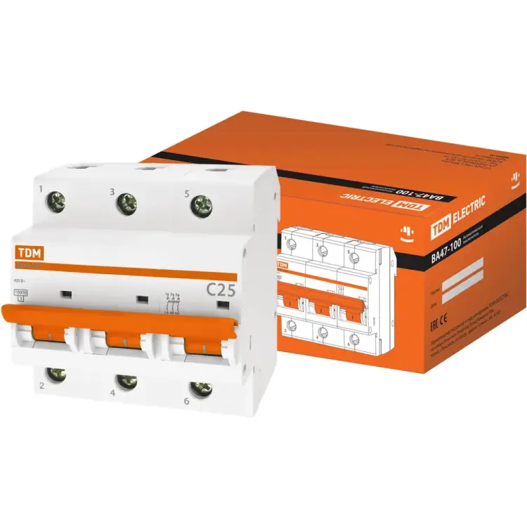 Автомат TDM ELECTRIC ВА47-100 3Р, 25 А,10 кА, С SQ0207-0070