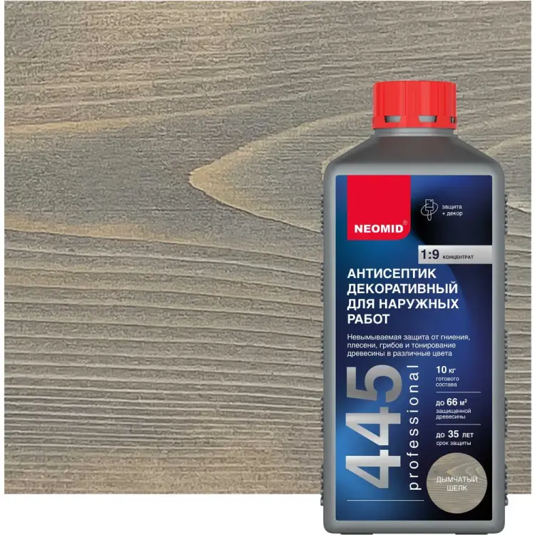 Декоративный антисептик для наружных работ NEOMID Н-445-1/дым.ш Декоративный антисептик для наружных работ NEOMID Н-445-1/дым.ш
