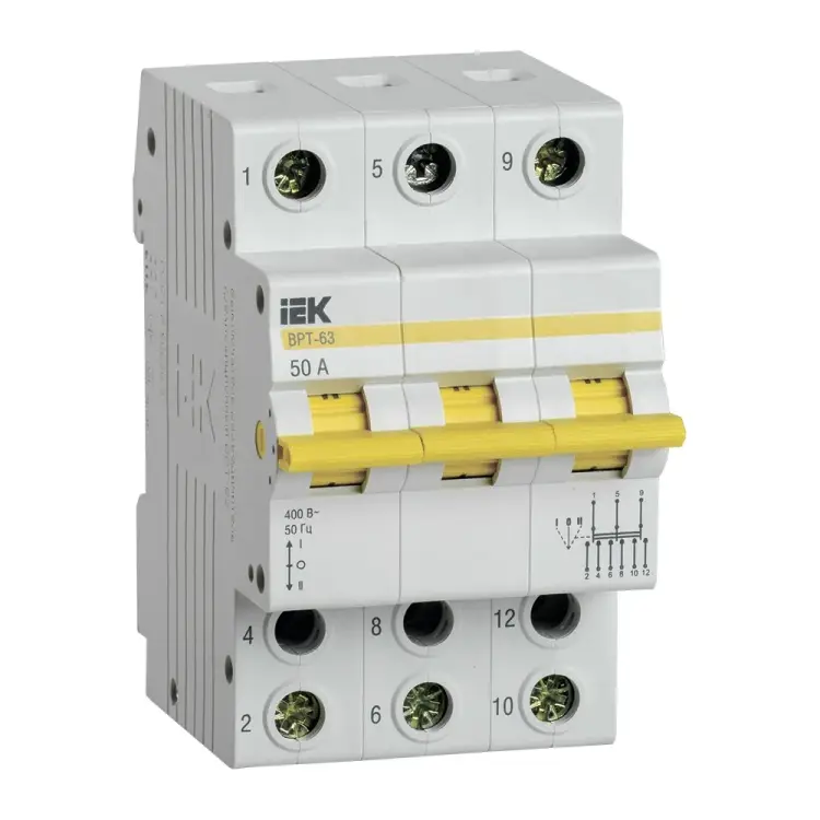 Трехпозиционный выключатель-разъединитель IEK ВРТ-63 MPR10-3-050 Трехпозиционный выключатель-разъединитель IEK ВРТ-63 MPR10-3-050