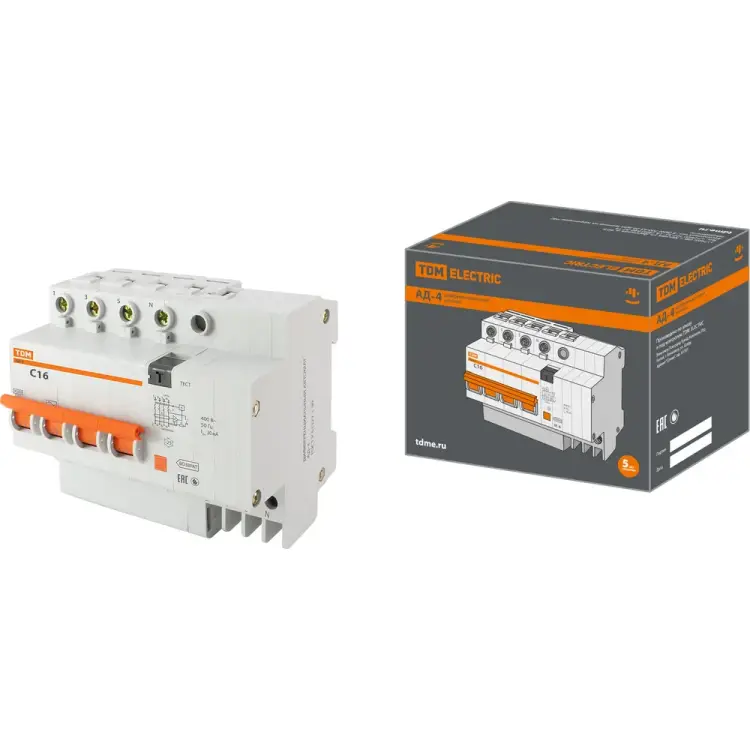 Дифавтомат TDM ELECTRIC АД-4 4п, 16 А, 30 мА SQ0221-0006