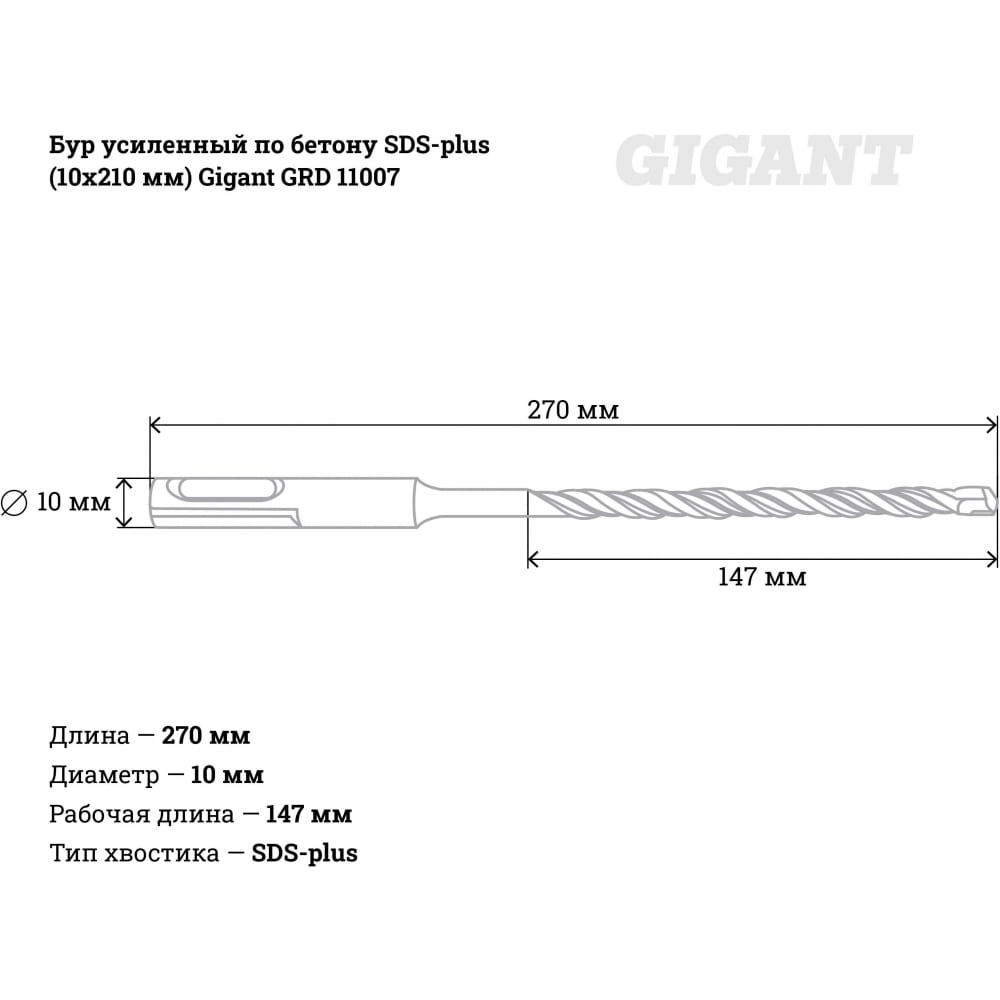 Усиленный бур sds-plus Gigant GRD 11007