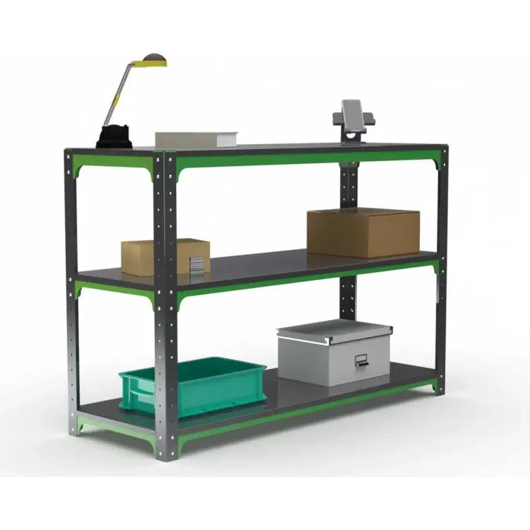 Стол-верстак ООО Металекс серия KIT 950х1600х600 две полки, серо-зеленый 204052