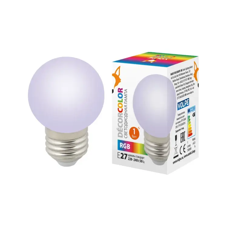 Декоративная светодиодная лампа Volpe LED-G45-1W/RGB/E27/FR/С UL-00005808