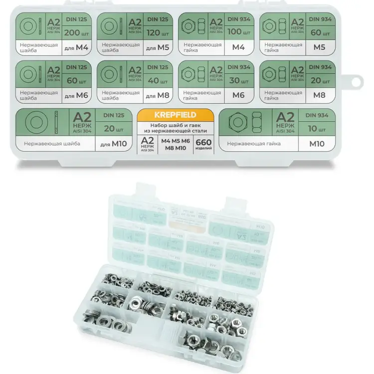Набор шайб и гаек KREPFIELD Набор10метрика660