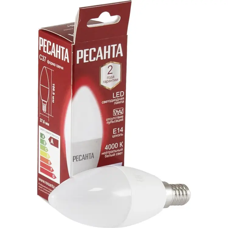 Светодиодная лампа Ресанта LL-R-C37-7W-230-4K-E14 76/1/7