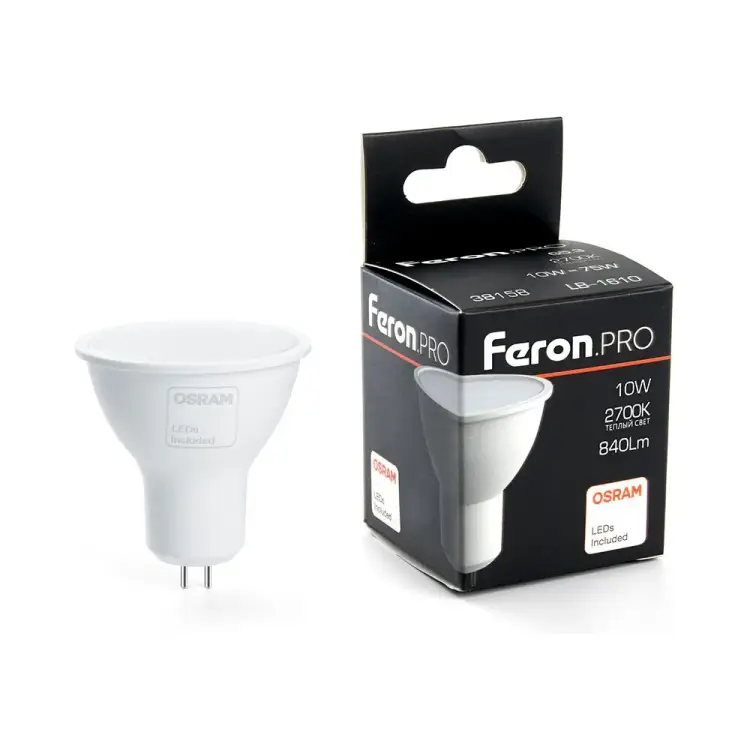 Светодиодная лампа FERON PRO LB-1610 MR16 G5.3 10W 2700K 38158