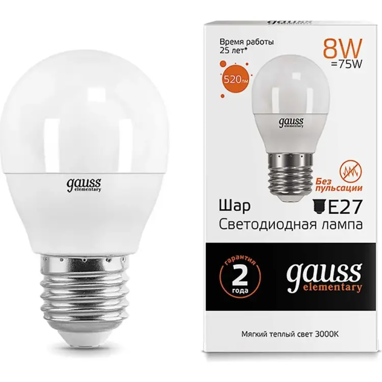 Лампа Gauss LED Elementary Globe 8W E27 2700K 53218 Лампа Gauss LED Elementary Globe 8W E27 2700K 53218