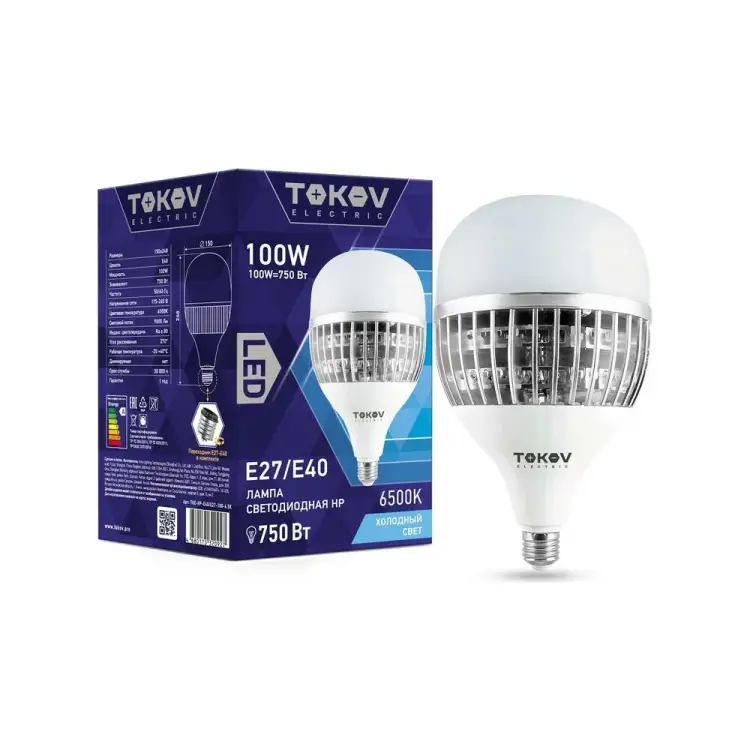 Светодиодная лампа TOKOV ELECTRIC TKE-HP-E40/E27-100-6,5K