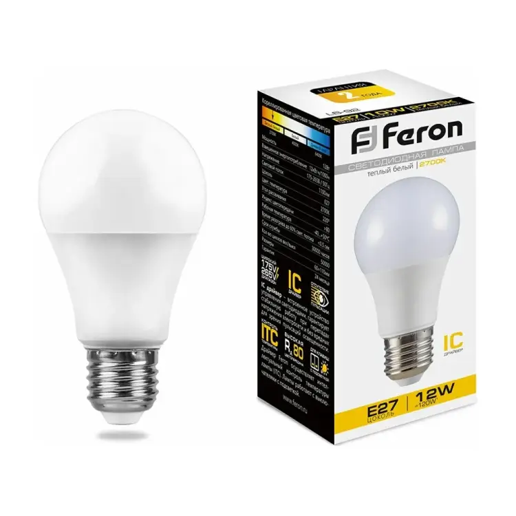 Светодиодная лампа FERON LB-93 Шар E27 12W 2700K 25489