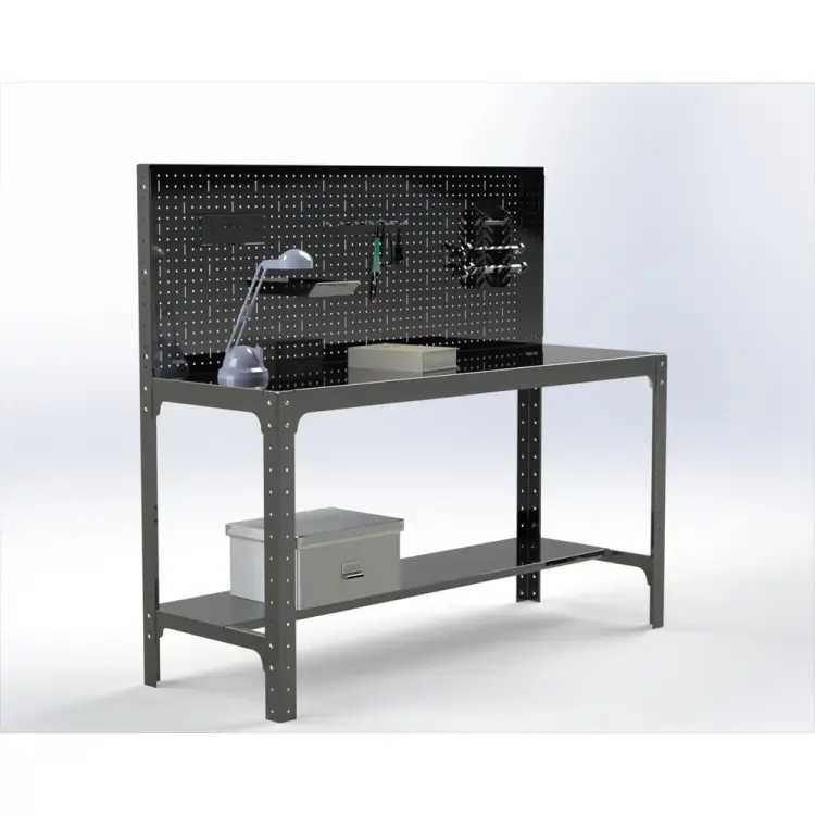 Стол металлический ООО Металекс серия KIT 750x1400x500 мм, с бок. полками, перфопанелью и комплектом освещения 201533