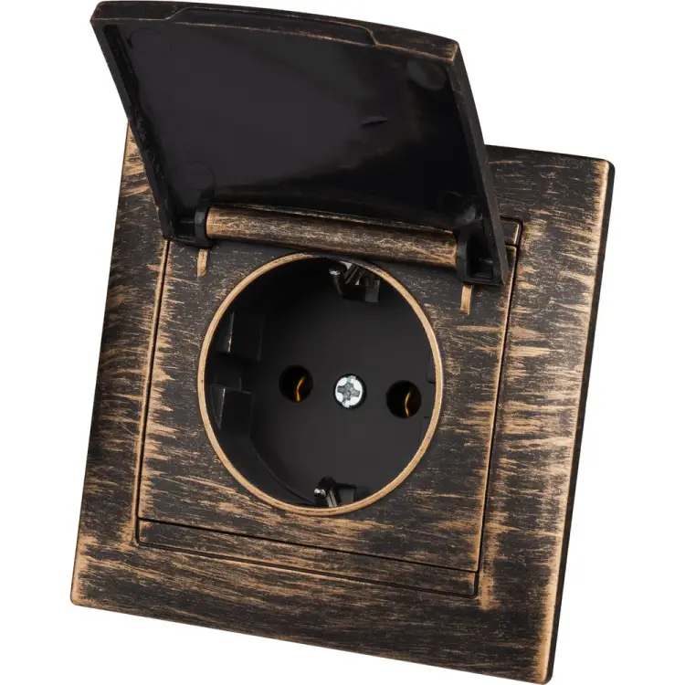 Розетка TDM ELECTRIC Лама 2П+З 16А 250В IP44 с крышкой, старинная бронза SQ1815-0767