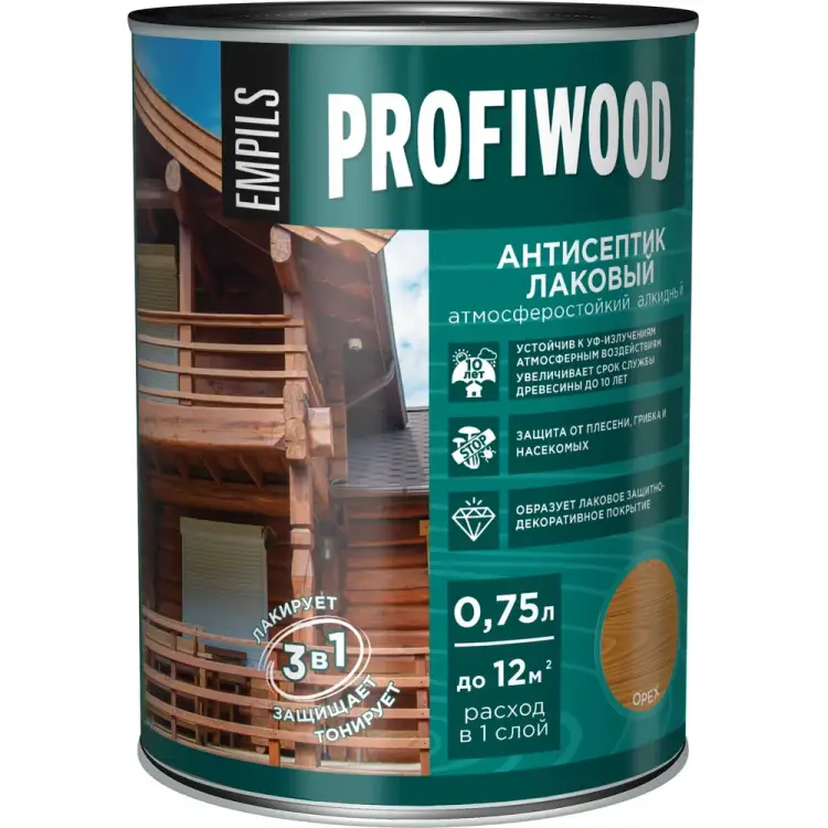 Лаковый тонирующий атмосферостойкий алкидный антисептик Profiwood 67026