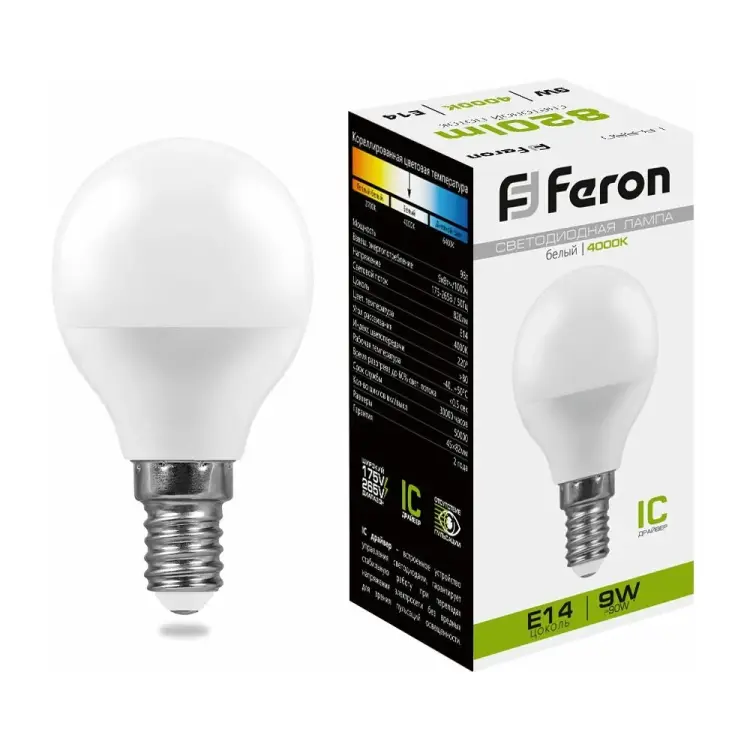 Светодиодная лампа FERON LB-550 9W 230V E14 4000K 25802