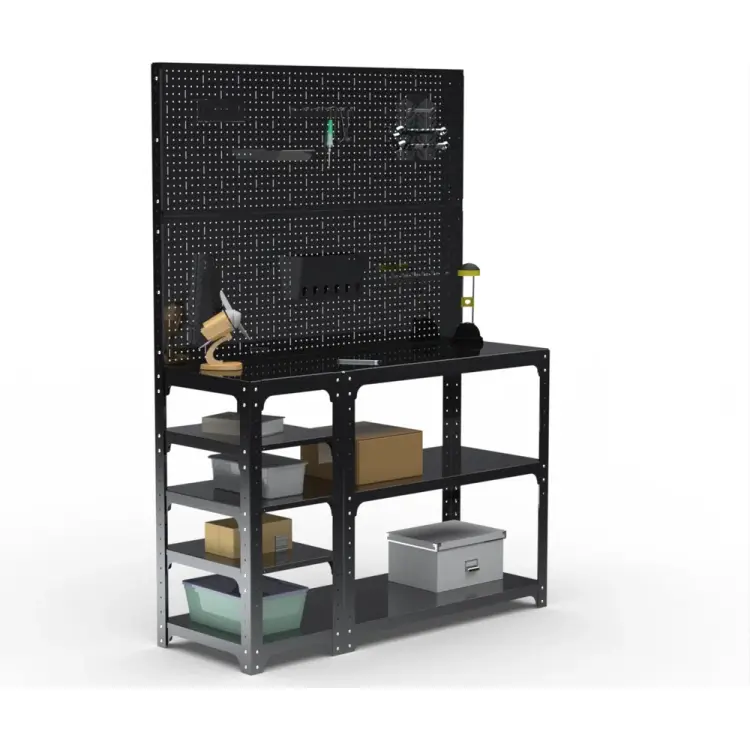 Стол-верстак ООО Металекс KIT 950х1200х500 мм, с боковыми полками, двумя перфопанелями и комплектом аксессуаров, черный 205515