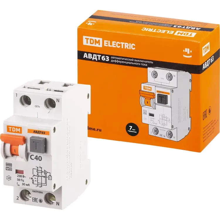 Дифавтомат TDM ELECTRIC АВДТ 63 C40, 30 мА SQ0202-0006