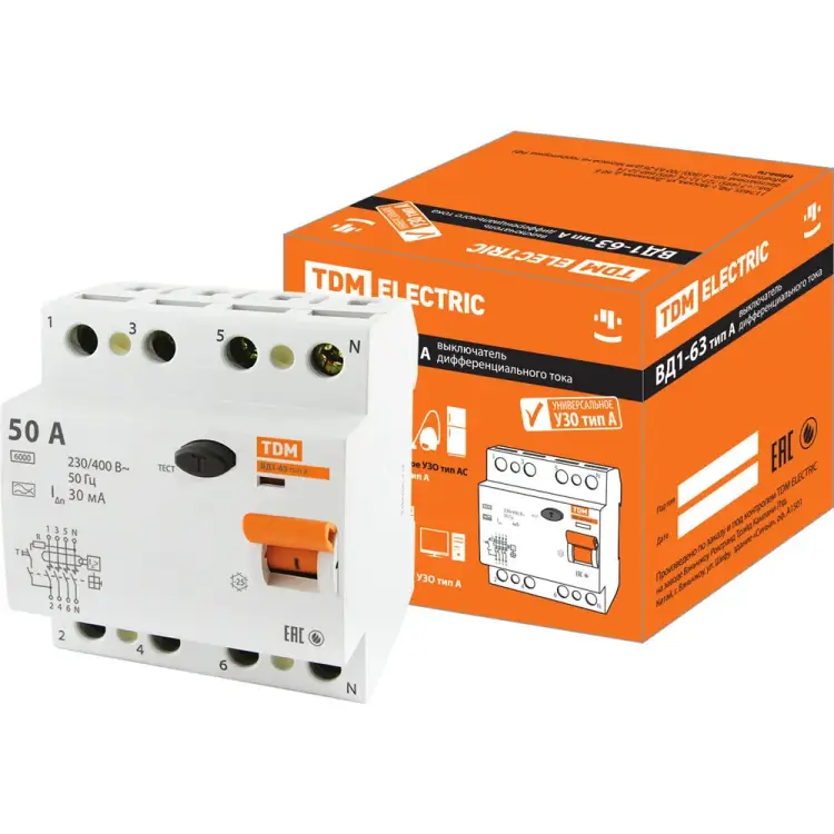 Устройство защитного отключения TDM ELECTRIC ВД1-63 SQ0203-0088