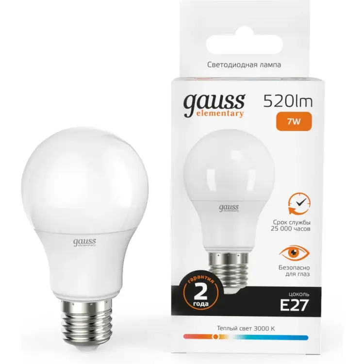 Лампа Gauss LED Elementary A60 7W E27 2700K SQ23217А