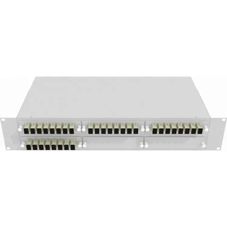 Укомплектованный многомодовый стоечный оптический кросс TopLan КРС-Top-2U-32SC/U-OM2-GY