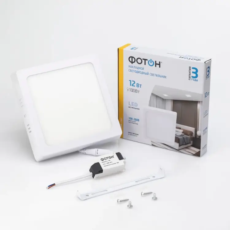 Квадратный светодиодный накладной светильник ФОТОН CLO-12W2700K-S 24730