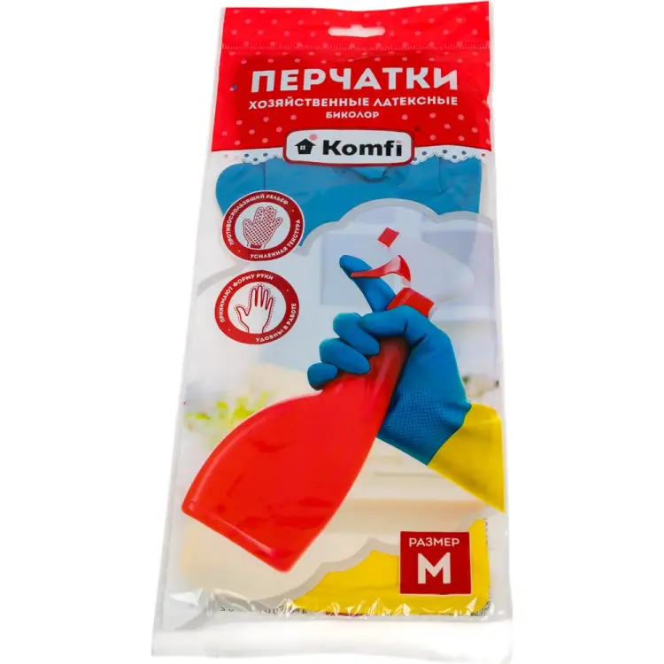 Хозяйственные латексные перчатки Komfi БИКОЛОР Хозяйственные латексные перчатки Komfi БИКОЛОР