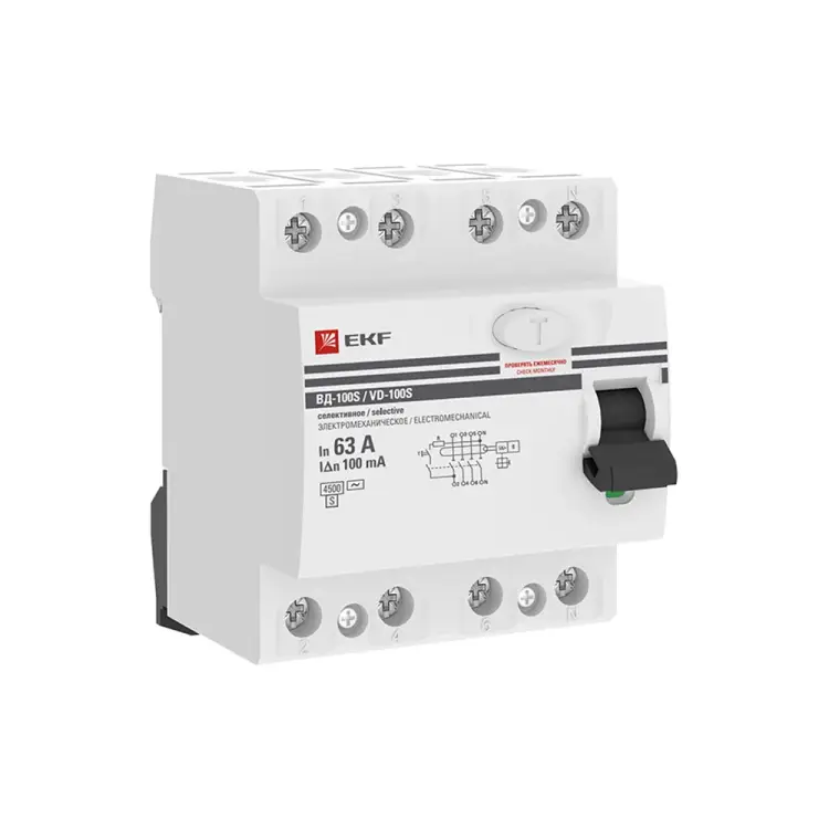 Селективное устройство защитного отключения EKF PROxima elcb-4-63-100S-em-pro