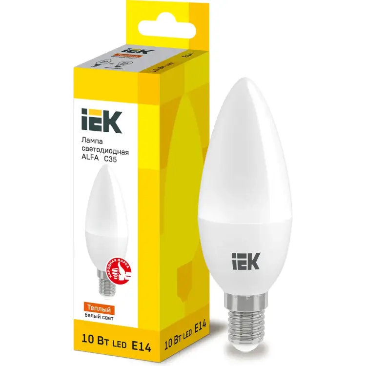 Лампа IEK LED ALFA C35 свеча 10Вт 230В 3000К E14 LLA-C35-10-230-30-E14
