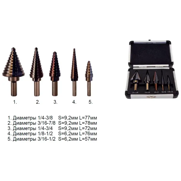 Набор ступенчатых сверл по металлу PROCUT DL01010