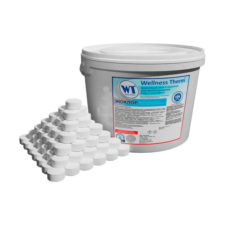 Медленный хлор в таблетках для обеззараживания воды в бассейнах Wellness therm ЭКОХЛОР 877451