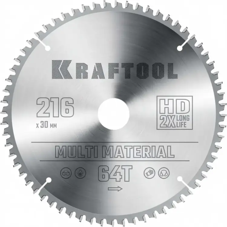 Пильный диск по алюминию KRAFTOOL Multi material 36953-216-30 Пильный диск по алюминию KRAFTOOL Multi material 36953-216-30