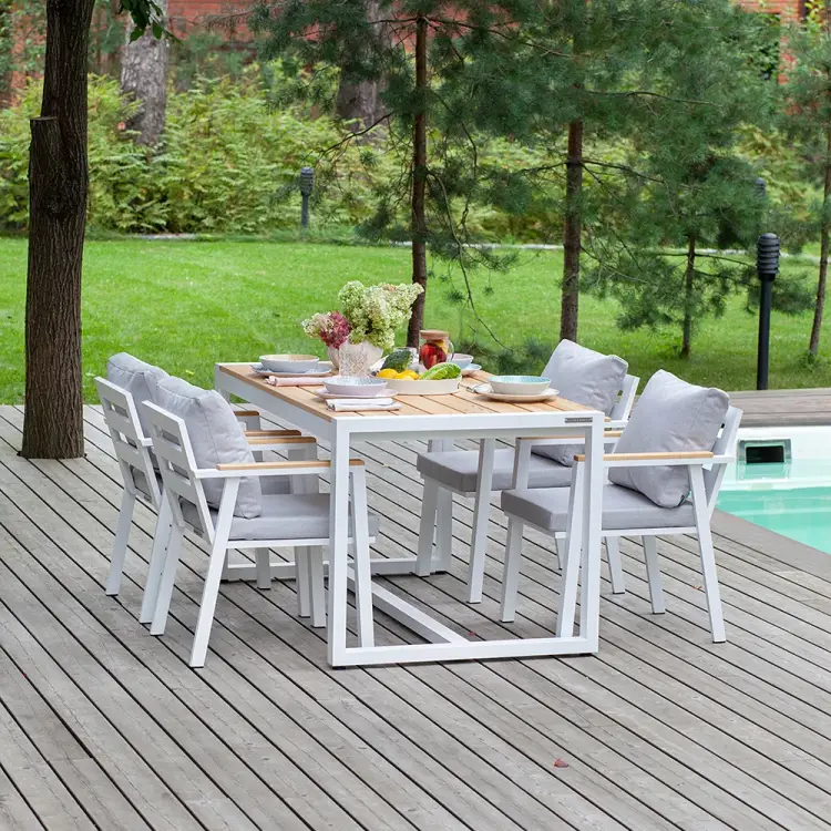 Обеденный набор садовой мебели GreenWeen SANTORINI GW-AL-SANT-DINNER-W-LIN-S4 Обеденный набор садовой мебели GreenWeen SANTORINI GW-AL-SANT-DINNER-W-LIN-S4