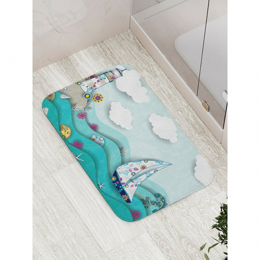 Противоскользящий коврик для ванной, сауны, бассейна JOYARTY Парусники на воде