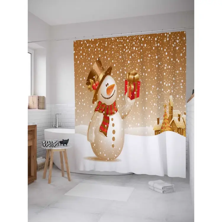 Шторка-занавеска для ванной JOYARTY Подарок снеговика sc_4548