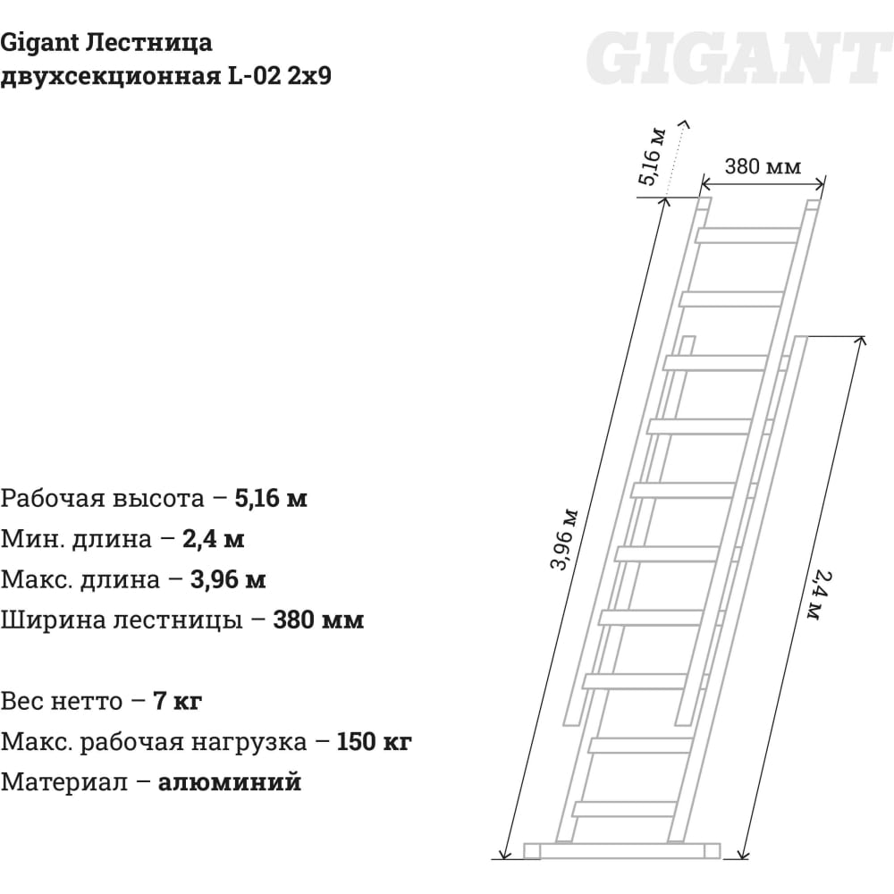 Двухсекционная лестница Gigant L-02