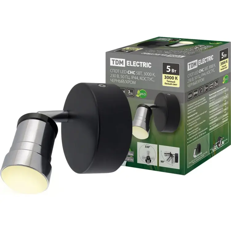 Спот TDM ELECTRIC LED СНС 5Вт, 3000 K, 230 В, 50 Гц, IP44, Костус, черный/хром SQ0358-0228