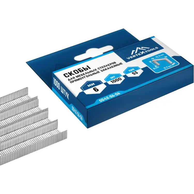 Скобы для мебельных степлеров vertextools 0042-06-06