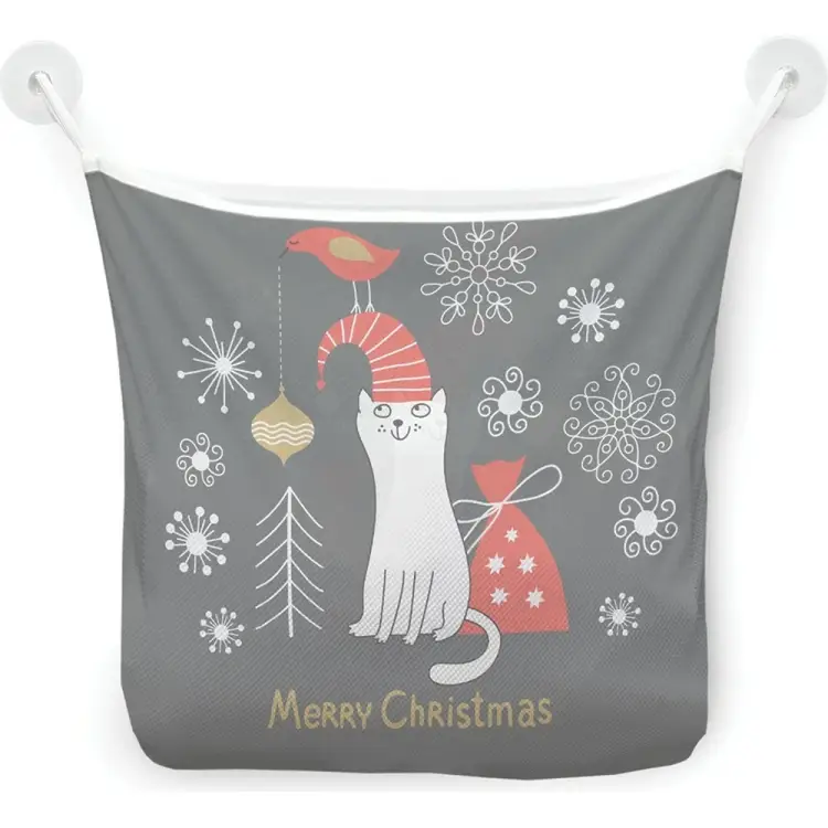 Настенная сетка-органайзер для ванной для игрушек JOYARTY Новогодний котик tgb_380795