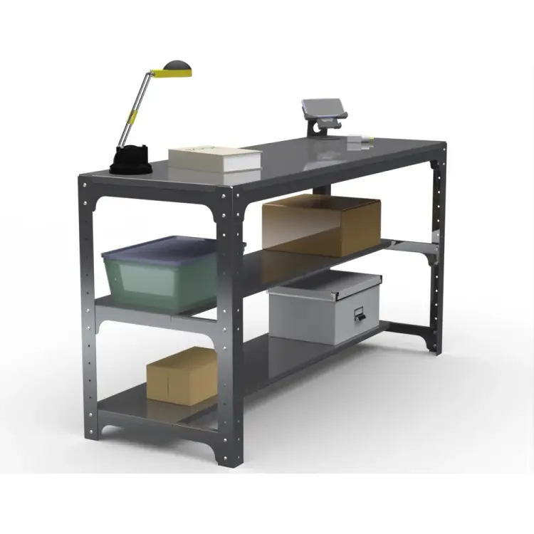 Стол металлический ООО Металекс серия KIT 750х1400х400 мм, 2-е полки мм, перфопанель с комплектом освещения, серый 201347