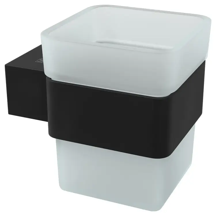 Стакан для зубных щеток Lemark SMOOTH LINE с держателем, черный 9732014 Стакан для зубных щеток Lemark SMOOTH LINE с держателем, черный 9732014