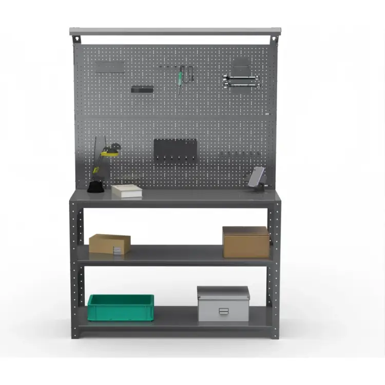 Стол-верстак ООО Металекс серия KIT 950х1500х500 мм, 2-е полки, двойная перфопанель с комплектом освещения, серый 205302