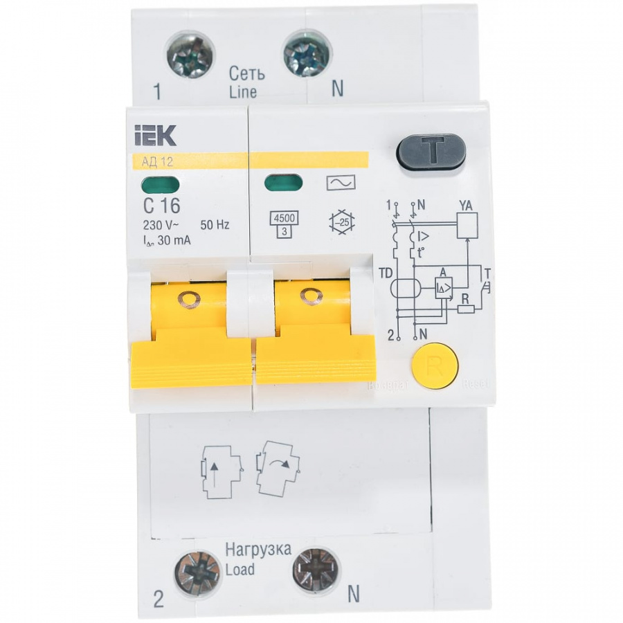 Дифференциальный автомат IEK АД-12 2п, C, 16А, 30мА