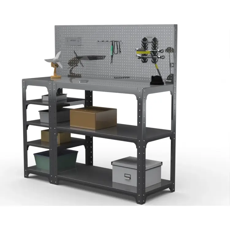 Стол-верстак ООО Металекс KIT 950х1600х500 мм, с боковыми полками, перфопанелью и комплектом аксессуаров, серый 205027