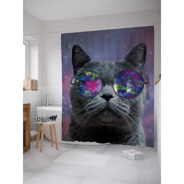 Шторка-занавеска для ванной JOYARTY Кот из космоса sc_7234